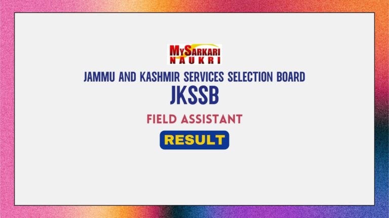 JKSSB Field Assistant Result